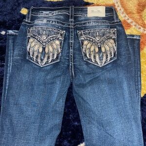 Miss Me Women's Blue Boot Cut Jeans with Gold Embellishments